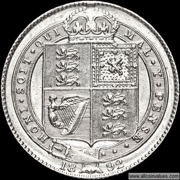 1892 UK shilling reverse, Victoria, jubilee head