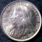 Queen Victoria era UK threepence values, old veiled head (1893 to 1901)