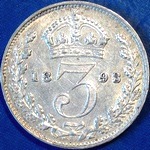 1893 UK threepence value, Victoria, jubilee head