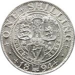 1894 UK shilling value, Victoria, old veiled head