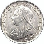 Queen Victoria era UK sixpence values, old veiled head (1893 to 1901)