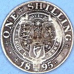 1895 UK shilling value, Victoria, old veiled head, small rose