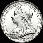 Queen Victoria era UK florin values, old veiled head (1893 to 1901)