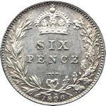 1896 UK sixpence value, Victoria, old veiled head
