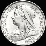 1893 UK halfcrown value, Victoria, veiled head, I to bead, D661