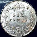 1897 UK sixpence value, Victoria, old veiled head