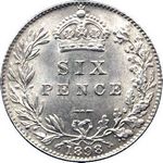 1898 UK sixpence value, Victoria, old veiled head