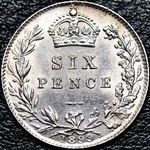 1899 UK sixpence value, Victoria, old veiled head