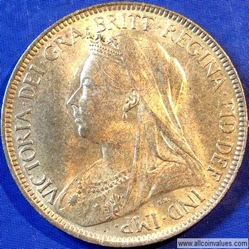 1901 UK halfpenny value, Victoria, old veiled head