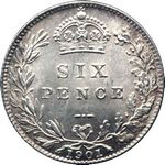 1901 UK sixpence value, Victoria, old veiled head