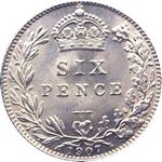 1907 UK sixpence value, Edward VII