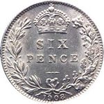 1908 UK sixpence value, Edward VII