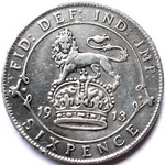 1913 UK sixpence value, George V