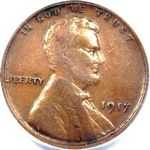 1917 P US penny, Lincoln wheat, doubled obverse