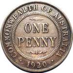 1920 dot above top scroll Australian penny