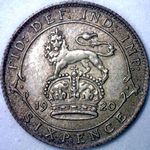 1920 UK sixpence value, George V, 50% silver