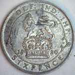 1920 UK sixpence value, George V, 92.5% silver