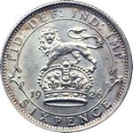 1926 UK sixpence value, George V