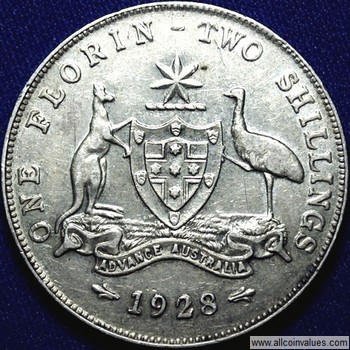 1928 M Australia Florin Two Shillings Silver Coin Rare KM27 XF