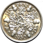 1930 UK sixpence value, George V