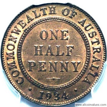 KGV 1/2 Half Penny x 1 Coin Ungraded Details about   1934  Australian Predecimal Coin