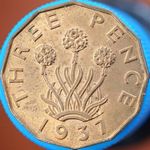 1937 UK threepence value, George VI, brass