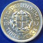 1937 UK threepence value, George VI, silver