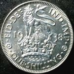 1938 UK shilling value, George VI, English reverse