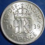 1939 UK sixpence value, George VI