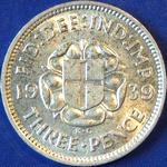 1939 UK threepence value, George VI, silver