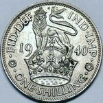 1940 UK shilling value, George VI, English reverse