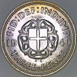 1940 UK threepence value, George VI, silver