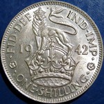 1942 UK shilling value, George VI, English reverse