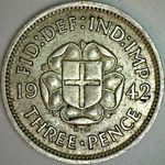 1942 UK threepence value, George VI, silver