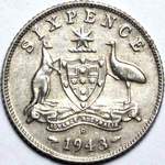 1943 d Australian sixpence