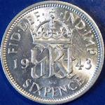 1943 UK sixpence value, George VI