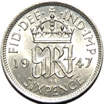 1947 UK sixpence value, George VI