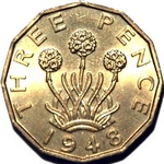 1948 UK threepence value, George VI