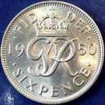 1950 UK sixpence value, George VI