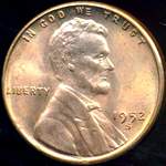 1952 S US penny, Lincoln wheat