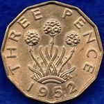 1952 UK threepence value, George VI