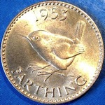 1953 UK farthing value, Elizabeth II, obverse 1, reverse A