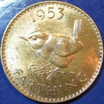 1953 UK farthing value, Elizabeth II, obverse 2, reverse A