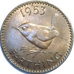 1953 UK farthing value, Elizabeth II, obverse 2, reverse B