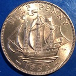 1953 UK halfpenny value, Elizabeth II
