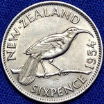 1954 New Zealand sixpence