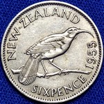 1955 New Zealand sixpence
