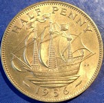 1956 UK halfpenny value, Elizabeth II