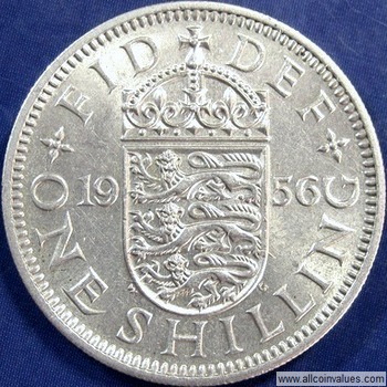 Shilling Bin A Excellent Coin 1956 GREAT BRITAIN SHILLING FREE SHIP 