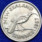1957 New Zealand sixpence